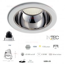 INCASSO LED LANDER BIANCO/CROMO 15W 1725LM 4000K CRI90 8,7X11,2CM - Intec - INC-LANDER-R15 BCO