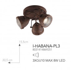 PLAFONIERA HABANA RUGGINE 3XGU10 30,5X15,5CM - Fan Europe - I-HABANA-PL3