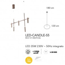 SOSPENSIONE LED CANDLE BRONZO 5X7W 1900LM 4000K 120CM - Fan Europe - LED-CANDLE-S5